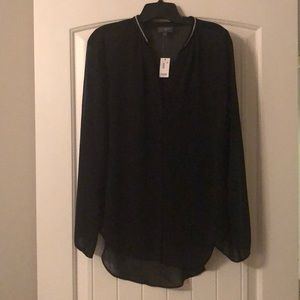 NWT- Black See-through Blouse w/ Silver collar-M